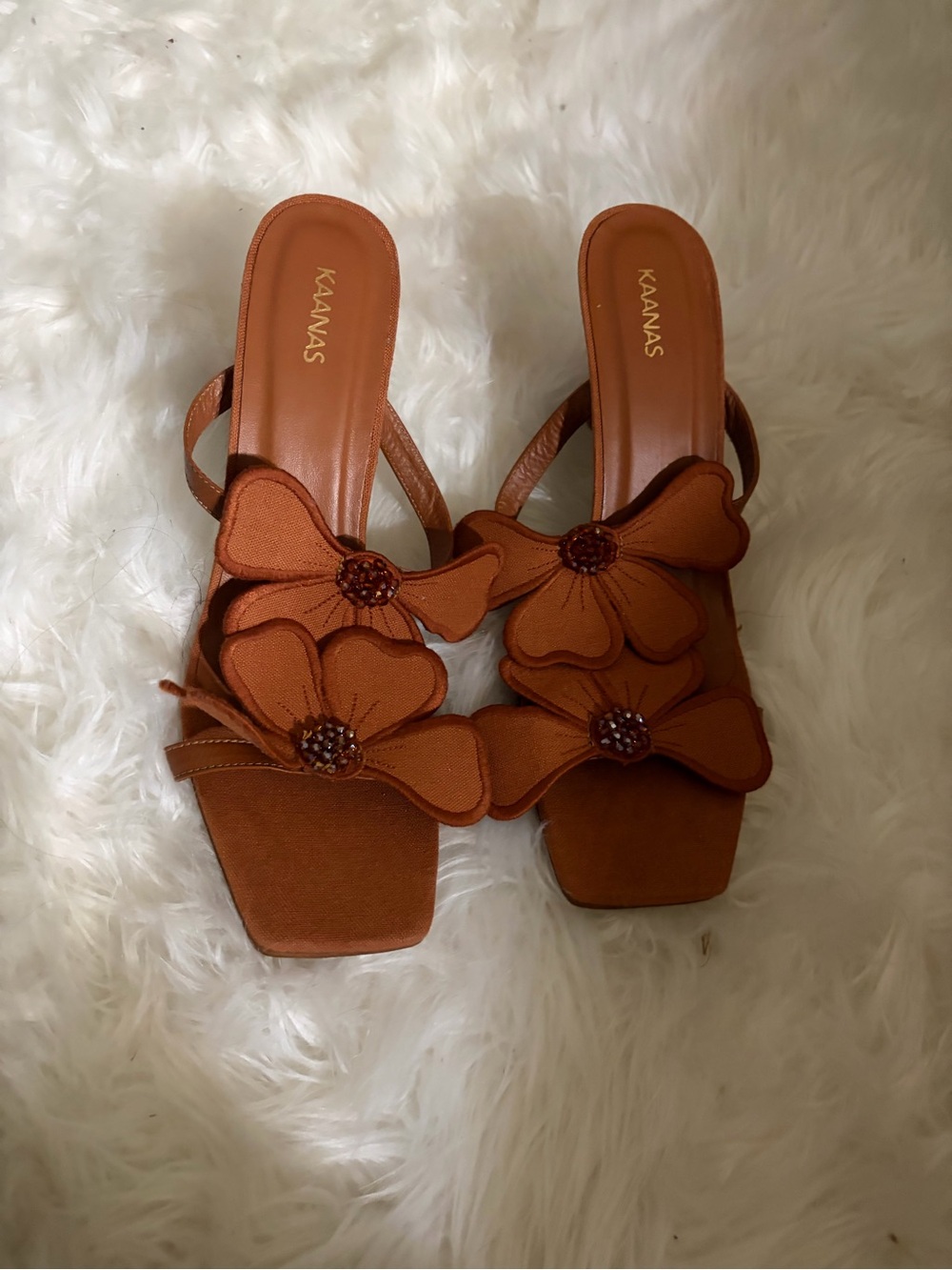 Kaanas Terracotta Floral Applique Slingback Heels